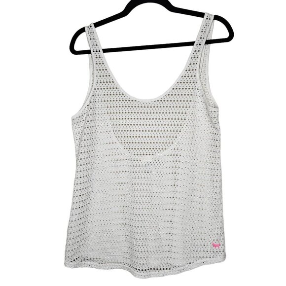 Victoria's Secret Pink Size Small White Eyelet Swim Cover Tank Top - Picture 1 of 4